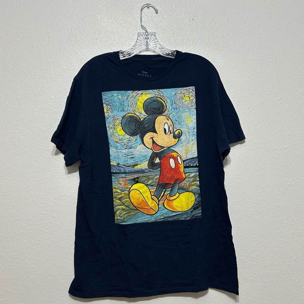 Disney Mickey Mouse Van Gogh Starry Night Sketch Design Mens Size Large T Shirt